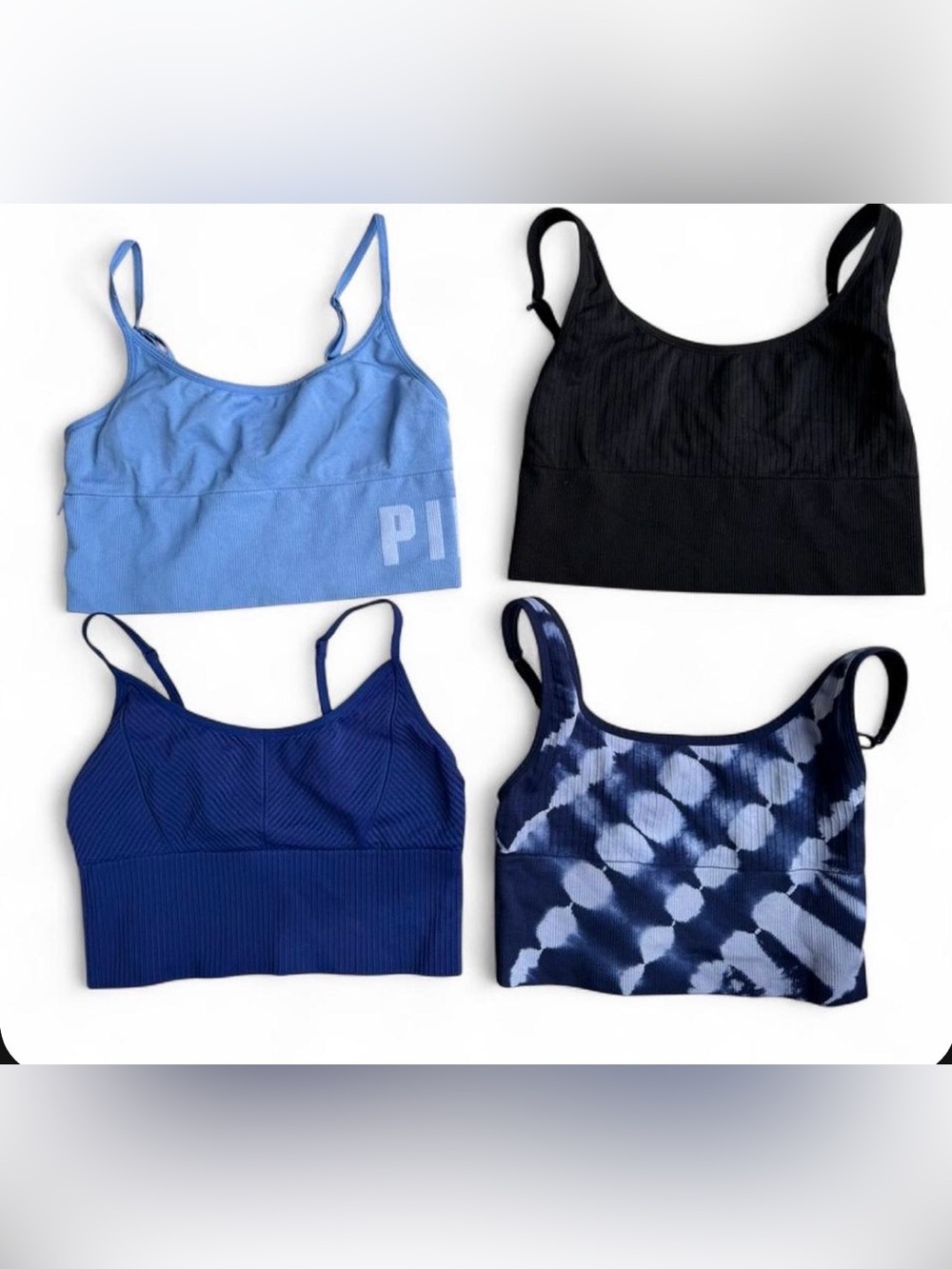 PINK Victoria's Secret Seamless Ribbed Sports Bralette - Blue & Black Pack